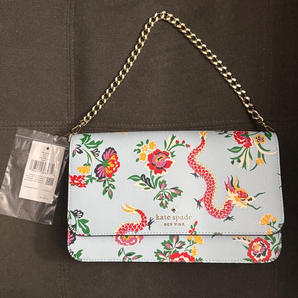 Kate Spade Blue Floral Dragon Crossbody Bag NWT - Picture 3 of 9